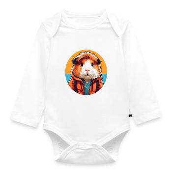 Meerschweinchen im Outdoor Look - Baby Bio-Langarm-Body - Weiß - Vorne