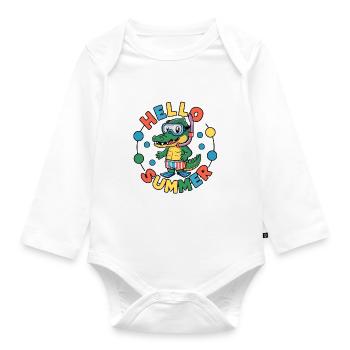 Hello summer little crocodile with diving goggles - Organic Longsleeve Baby Bodysuit - white - Front
