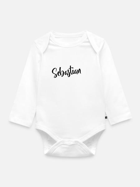 Vorname - Sebastian - Baby Bio-Langarm-Body - Weiß