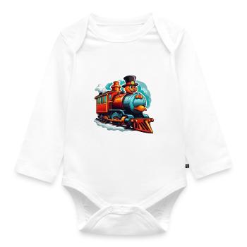 Funny Colorful Colorful Laughing Steam Locomotive - Organic Longsleeve Baby Bodysuit - white - Front