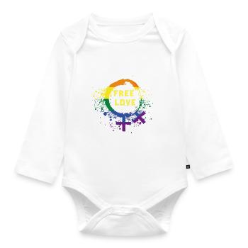amour libre ,lesbienne,graffiti,arc-en-ciel,LGBT - Body Bébé bio manches longues - blanc - Devant