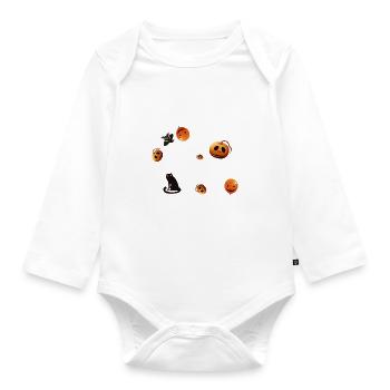 Halloween, Pumpkin, Stars, Black Cat - Organic Longsleeve Baby Bodysuit - white - Front