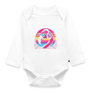 Flamingo Techno Musique - Body Bébé bio manches longues - blanc - Devant