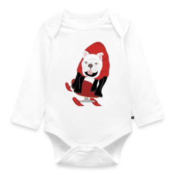 Schneeskateboard Hund, Mops, Bulldogge, Sport - Baby Bio-Langarm-Body - Weiß - Vorne