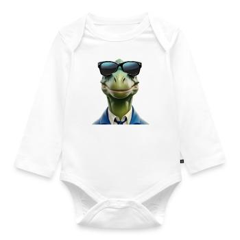 Dinosaurier - Baby Bio-Langarm-Body - Weiß - Vorne