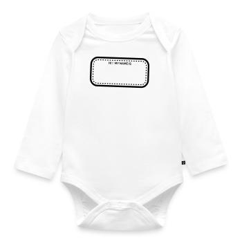 Badge « Salut ! Je m’appelle » (vide) - Body Bébé bio manches longues - blanc - Devant