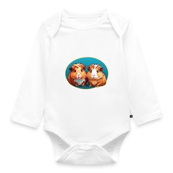 zwei goldige Meerschweinchen im blauen Oval - Baby Bio-Langarm-Body - Weiß - Vorne