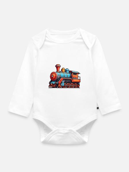 Nostalgic steam locomotive - Organic Longsleeve Baby Bodysuit - white