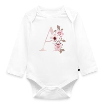 A Buchstabe mit Blumen - Baby Bio-Langarm-Body - Weiß - Vorne