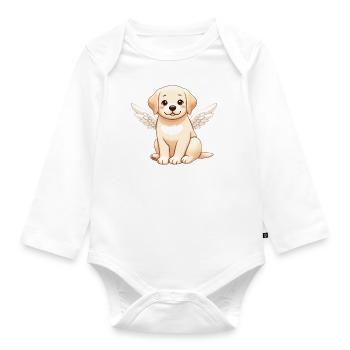 Labrador Hund Engel Schwarz Weiß Klassiker - Baby Bio-Langarm-Body - Weiß - Vorne