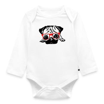 pug red glasses - Organic Longsleeve Baby Bodysuit - white - Front