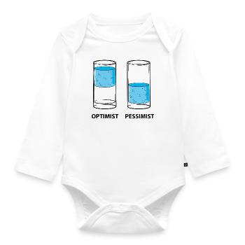 Optimist - Pessimist, Glas gefüllt - Baby Bio-Langarm-Body - Weiß - Vorne
