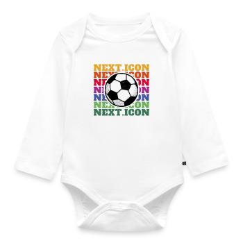 Next Icon Fußball den ganzen Tag Football Kids - Baby Bio-Langarm-Body - Weiß - Vorne