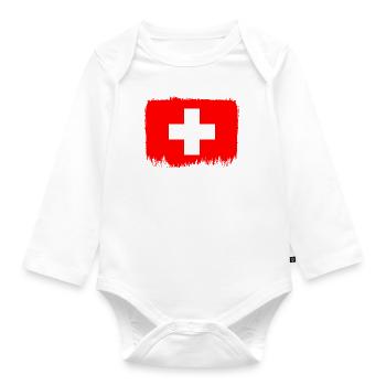Drapeau de la Suisse Vintage Croix en détresse Look Suisse - Body Bébé bio manches longues - blanc - Devant