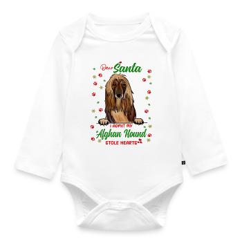 Afghanischer Windhund Hund Weihnachten Hunderasse - Baby Bio-Langarm-Body - Weiß - Vorne