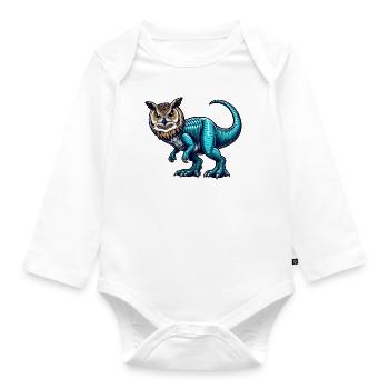 T-Rex Eule Fusion Fabeltier Design - Baby Bio-Langarm-Body - Weiß - Vorne