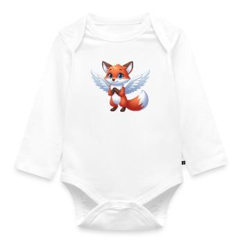 Ailes de bande dessinée d’ange de renard mignon - Body Bébé bio manches longues - blanc - Devant