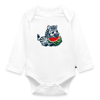 Zebra with watermelon fruity funny - Organic Longsleeve Baby Bodysuit - white - Front