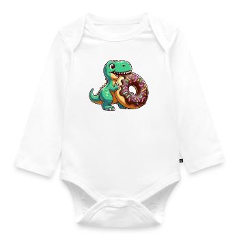 Dino T-Rex Schokoladendonut Süßigkeiten Nachtisch - Baby Bio-Langarm-Body - Weiß - Vorne