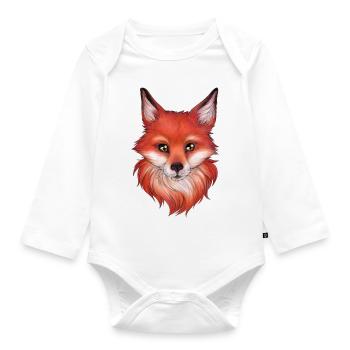 Hand gezeichneter Fuchs Frontal Tier Natur Motiv - Baby Bio-Langarm-Body - Weiß - Vorne