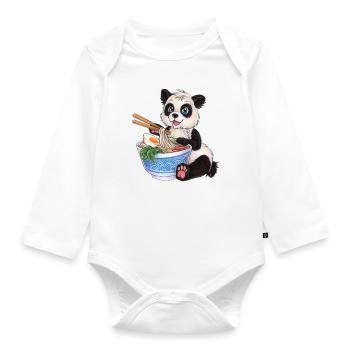 Niedlicher Großer Panda mit Ramen Nudeln Geschenk - Baby Bio-Langarm-Body - Weiß - Vorne