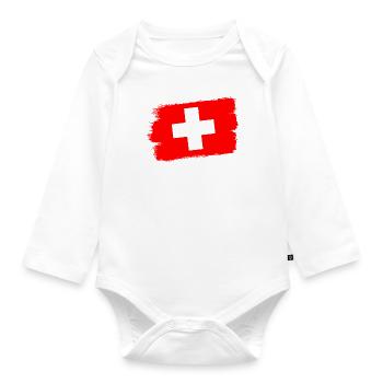Drapeau de la Suisse Vintage Croix en détresse Look Suisse - Body Bébé bio manches longues - blanc - Devant
