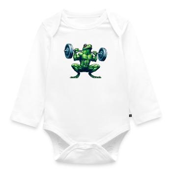 Muscular Frog Weightlifter Fitness - Organic Longsleeve Baby Bodysuit - white - Front