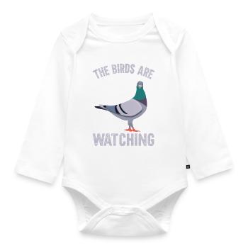 Birds Are Watching - Organic Longsleeve Baby Bodysuit - white - Front