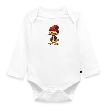 Evil Bad Boy Duck Duck Hat Beanie Leather Jacket - Organic Longsleeve Baby Bodysuit - white - Front