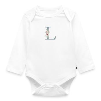 L | Monogramme | Eucalyptus Pastel Fleur Bleu - Body Bébé bio manches longues - blanc - Devant