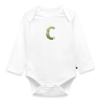 Letter C, Monogram, Floral Pattern - Organic Longsleeve Baby Bodysuit - white - Front