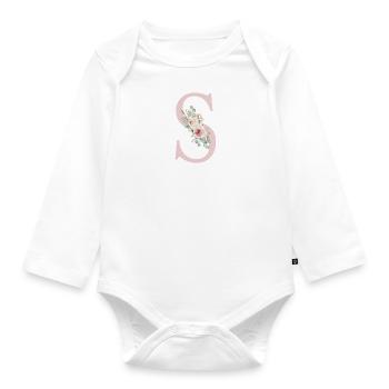 S| Monogramm | Eukalyptus-Pastell-Blumen-Blau - Baby Bio-Langarm-Body - Weiß - Vorne