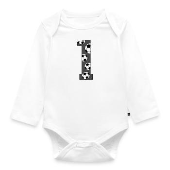 1. Geburtstag Fußball grau - Baby Bio-Langarm-Body - Weiß - Vorne