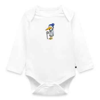 Comic Opa Storch Gehstock Regenjacke Mütze Kiez - Baby Bio-Langarm-Body - Weiß - Vorne