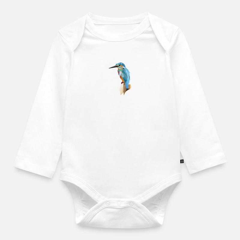 Kingfisher Polygon - Organic Longsleeve Baby Bodysuit - white