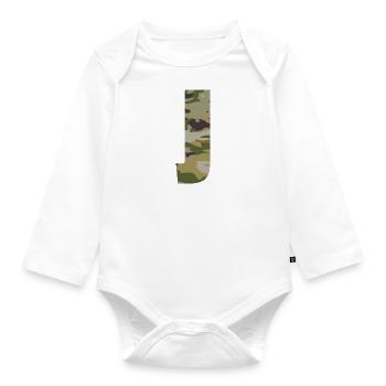 Camouflage letter J - Organic Longsleeve Baby Bodysuit - white - Front