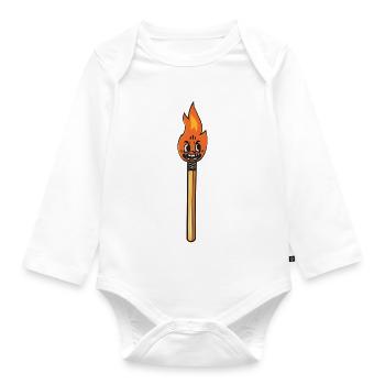 Vintage Cartoon Burning Matchstick Fire Mascot - Organic Longsleeve Baby Bodysuit - white - Front