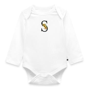 S Monogramm Sonnenblumen - Baby Bio-Langarm-Body - Weiß - Vorne
