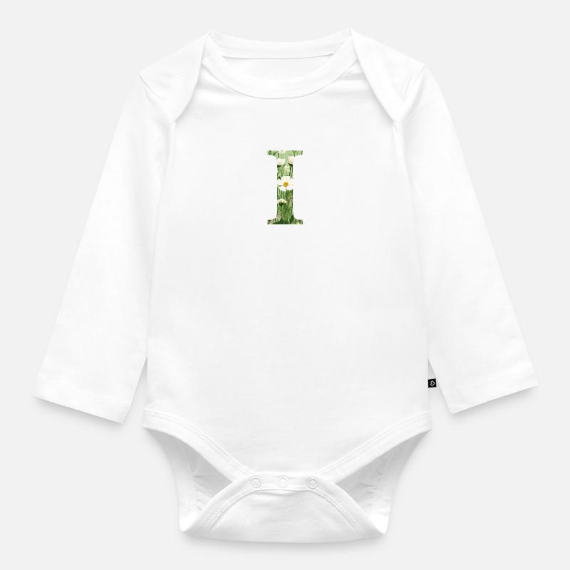 Buchstabe I, Monogramm, Blumenmuster - Baby Bio-Langarm-Body - Weiß