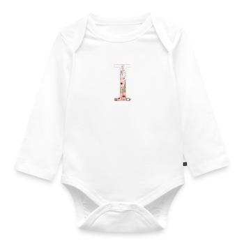 Personalizable Monogram I Floral Pattern - Organic Longsleeve Baby Bodysuit - white - Front