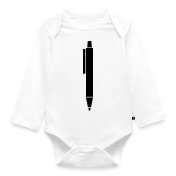 Kugelschreiber Stift Kulli Illustration - Baby Bio-Langarm-Body - Weiß - Vorne