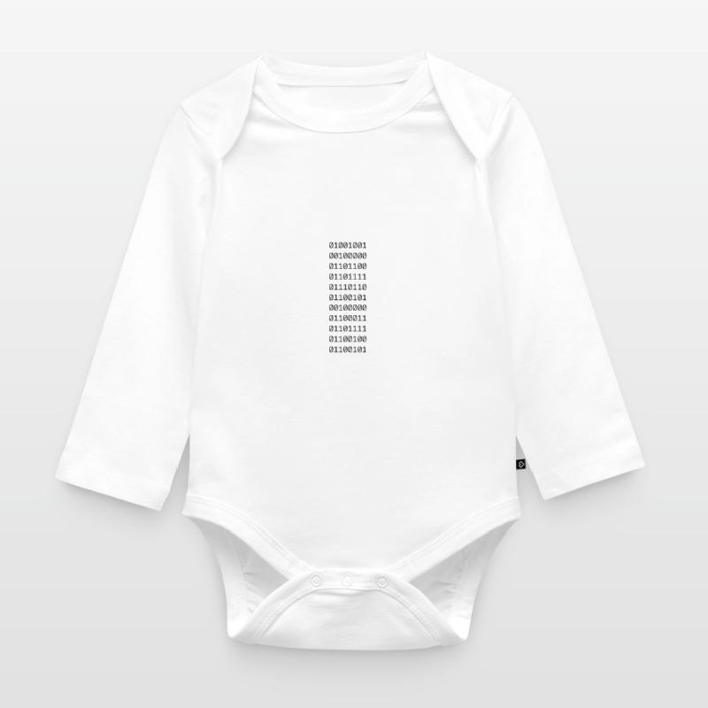 "I LOVE CODE" in binary data. Organic Longsleeve Baby Bodysuit