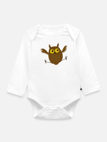 Eule - Baby Bio-Langarm-Body - Weiß