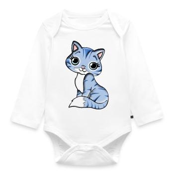 Katze Kätzchen Mietze Mietzekatze Tier - Baby Bio-Langarm-Body - Weiß - Vorne