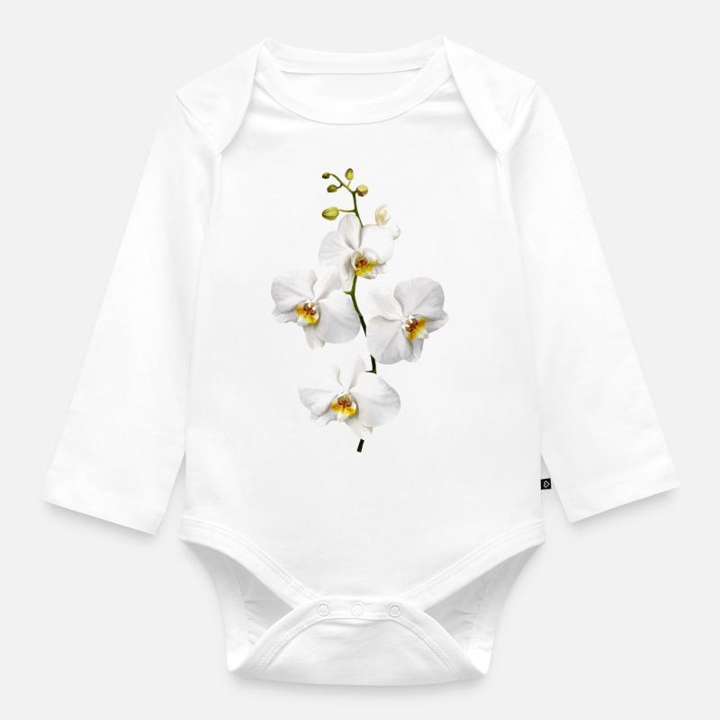 Orchideen - Baby Bio-Langarm-Body - Weiß
