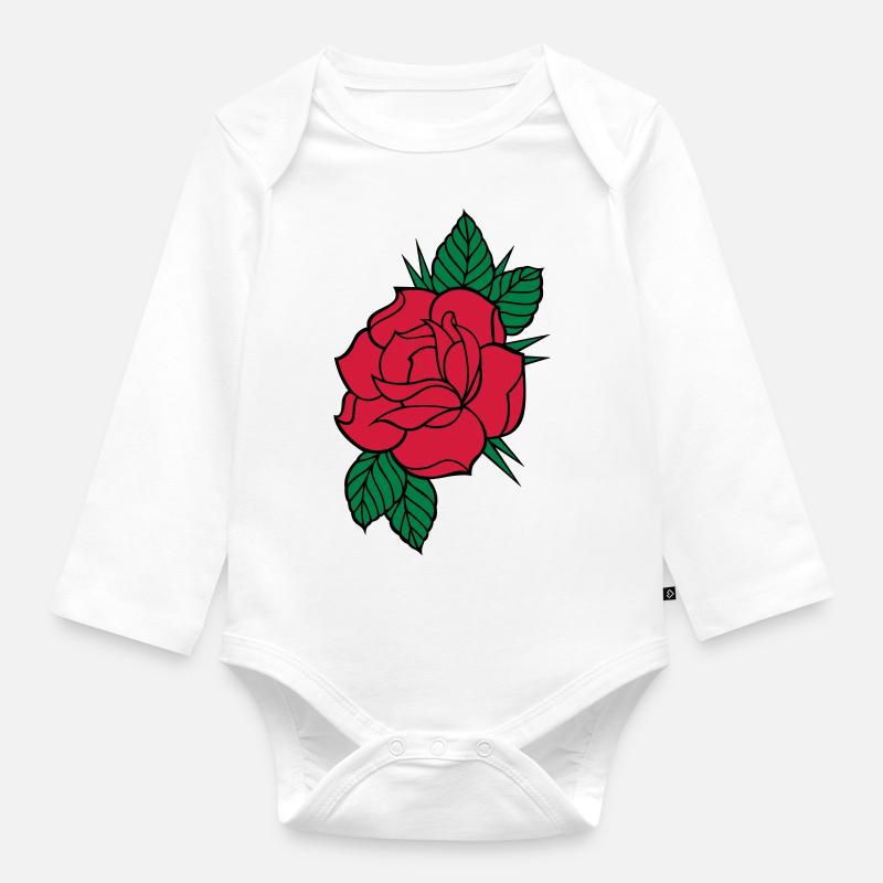 Rose - Dreifarbig - Baby Bio-Langarm-Body - Weiß