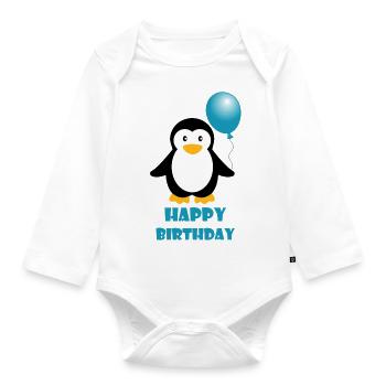 Happy Birthday Penguin Gift Birthday - Organic Longsleeve Baby Bodysuit - white - Front