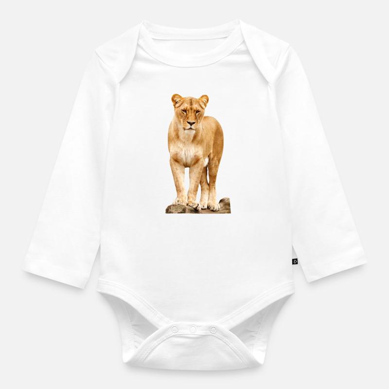 lion - Body Bébé bio manches longues - blanc