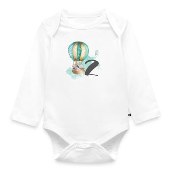 2e anniversaire, deux ans, deuxième montgolfière - Body Bébé bio manches longues - blanc - Devant