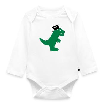 T-Rex Dinosaurier mit Doktorhut Promotion, Examen - Baby Bio-Langarm-Body - Weiß - Vorne